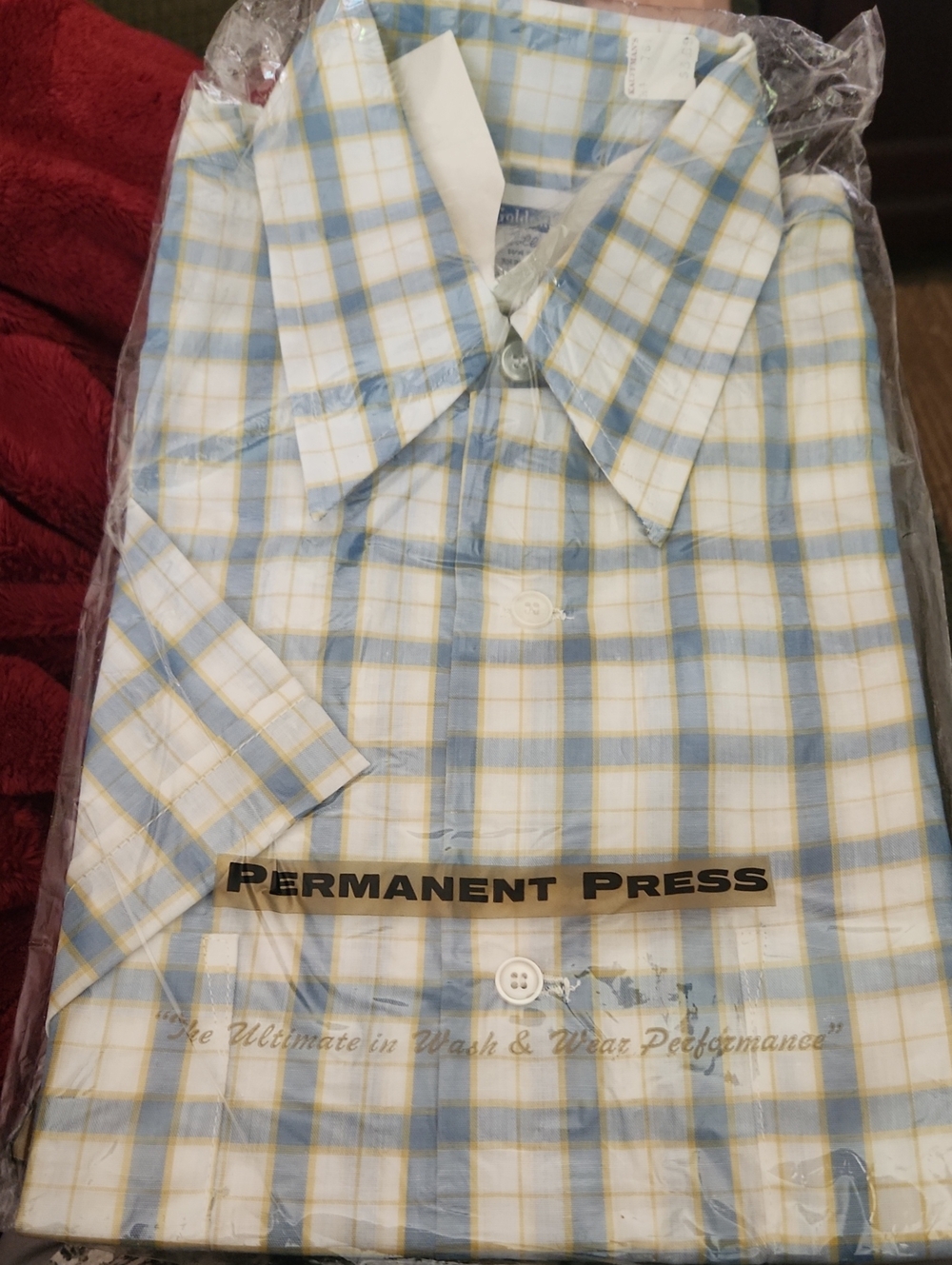 Golden Key Men's Short-Sleeve Plaid Shirt - Light Blue & Yellow Size M 15 1/2